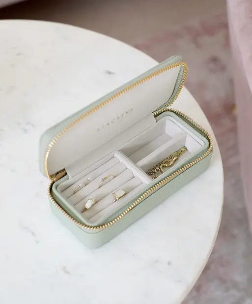 Sage Green Medium Zipped Travel Jewellery Box