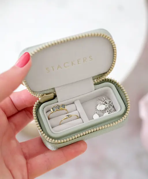 Sage Green Petite Zipped Jewellery Box