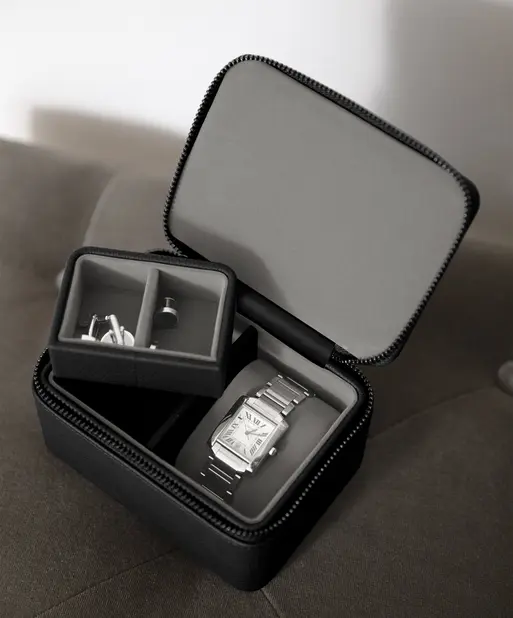Pebble Black Watch & Cufflink Box
