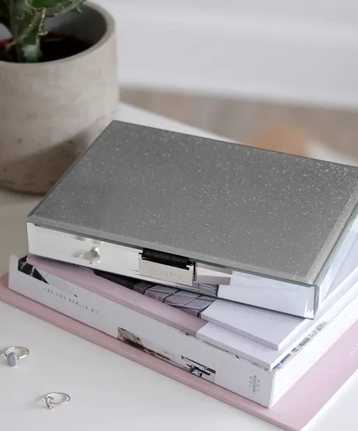 Graphite Glass Classic Jewellery Box Lid - Imperfect lining