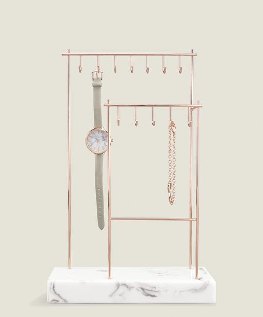 Large Rose Gold 12 Hook Jewellery Stand