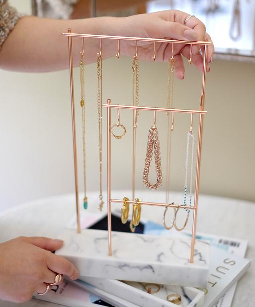 Large Rose Gold 12 Hook Jewellery Stand