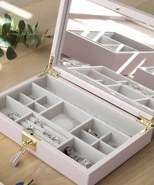 Blossom Pink Leather Jewellery Box Lid