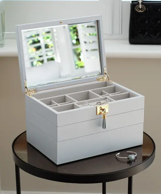 Powder Blue Leather Jewellery Box - Set of 3