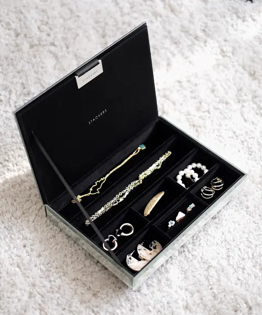 Graphite Glitter Glass Classic Jewellery Box Lid