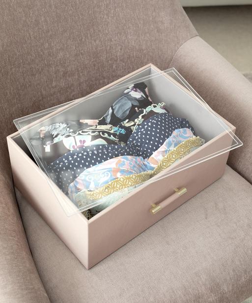 Blush Pink Storage Box with Handle and Acrylic Lid