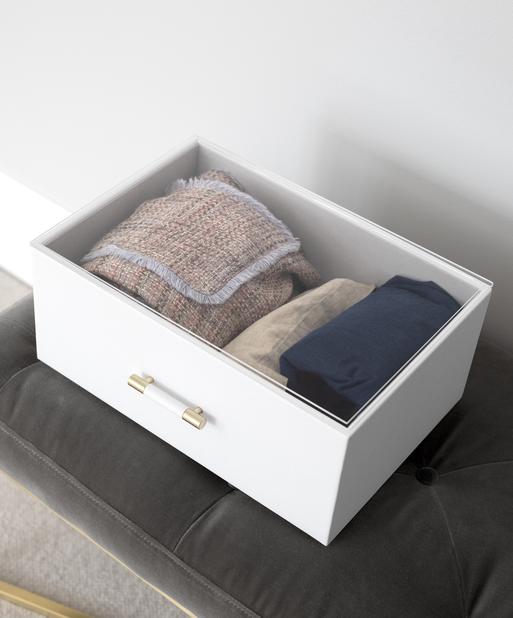 Pebble White Storage Box with Handle and Acrylic Lid