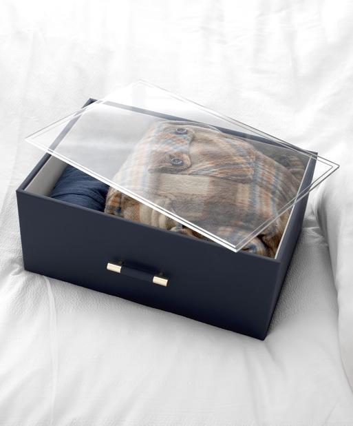 Navy Blue Storage Box with Handle and Acrylic Lid