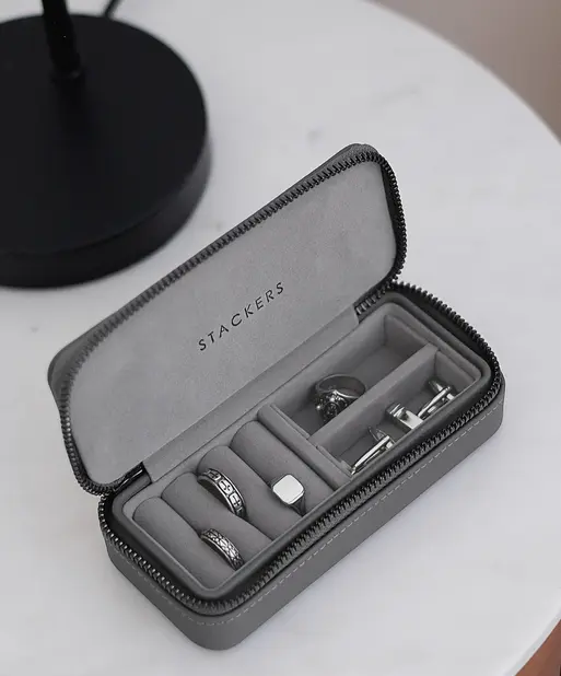 Slate Grey Medium Zipped Travel Jewellery Box - Men's