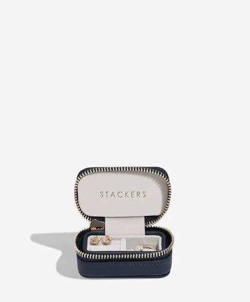 Navy Blue Petite Zipped Travel Jewellery Box