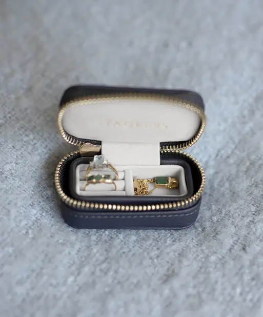 Navy Blue Petite Zipped Travel Jewellery Box