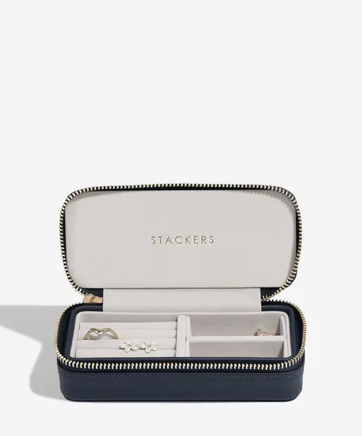 Navy Blue Medium Zipped Travel Jewellery Box