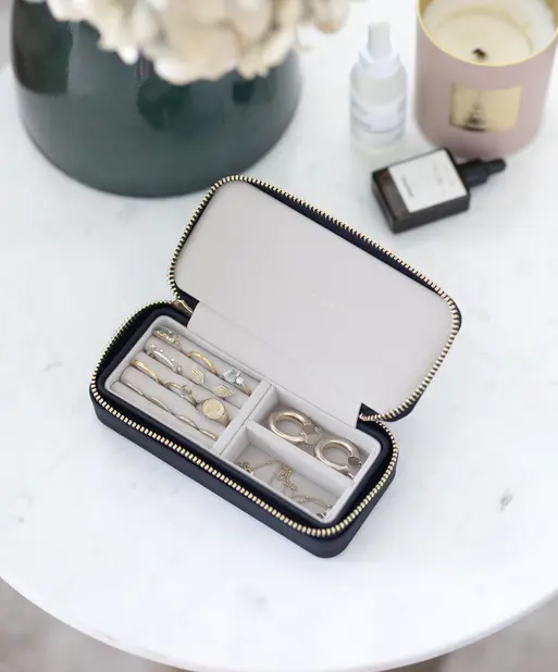 Navy Blue Medium Zipped Travel Jewellery Box