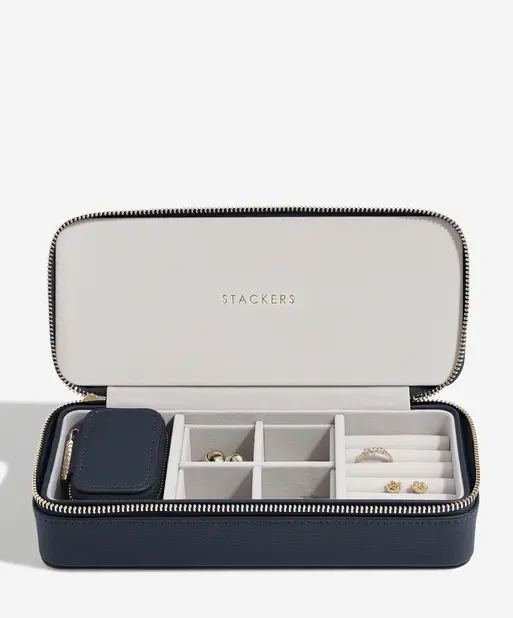 Navy Blue Large Zipped Travel Jewellery Box