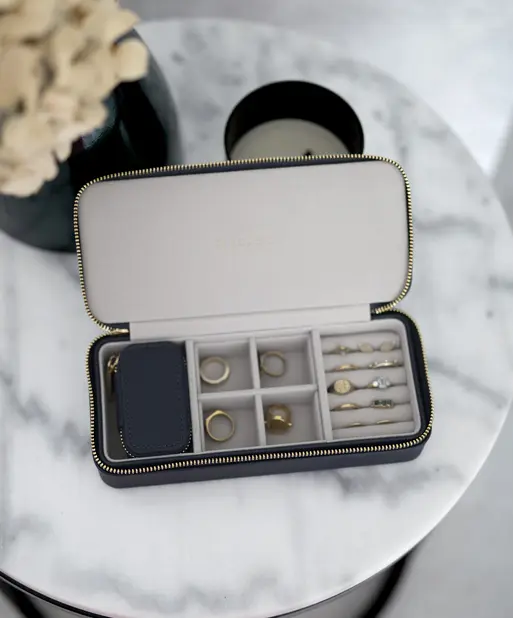 Navy Blue Large Zipped Travel Jewellery Box