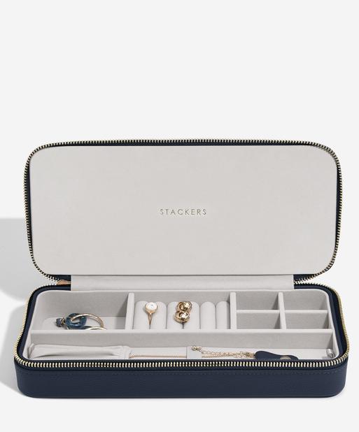 Navy Blue Sleek Necklace Zipped Travel Jewellery Box