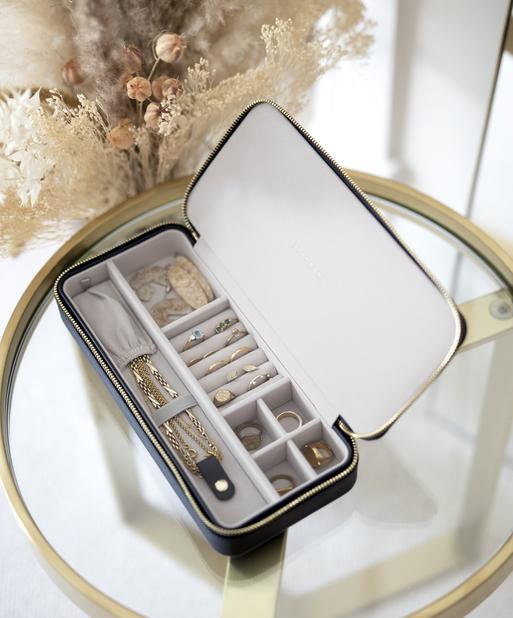 Navy Blue Sleek Necklace Zipped Travel Jewellery Box