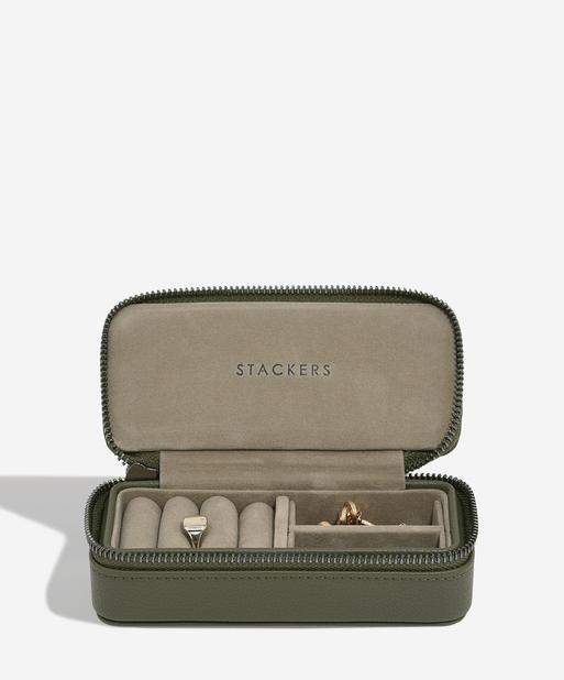Olive Green Medium Zipped Travel Jewellery Box - Men's