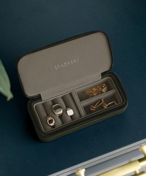 Olive Green Medium Zipped Travel Jewellery Box - Men's