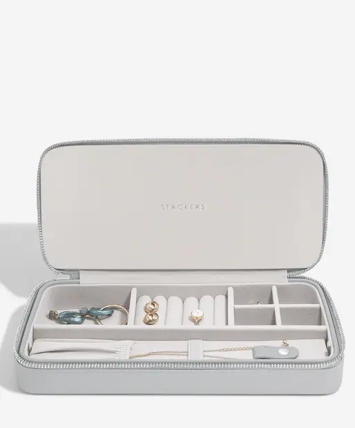 Pebble Grey Sleek Necklace Zipped Travel Jewellery Box