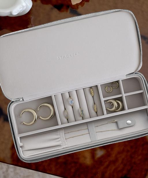 Pebble Grey Sleek Necklace Zipped Travel Jewellery Box