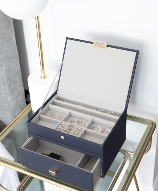 Navy Blue Classic Jewellery Box 1-Drawer Set