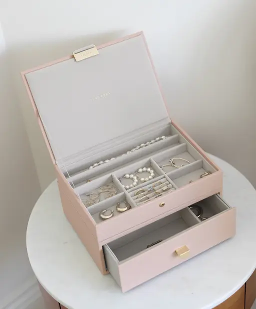 Blush Pink & Champagne Gold Classic Jewellery Box 1-Drawer Set