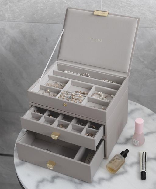 Taupe Classic Jewellery Box 2-Drawer Set