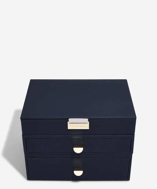 Navy Classic Jewellery Box 2-Drawer Set