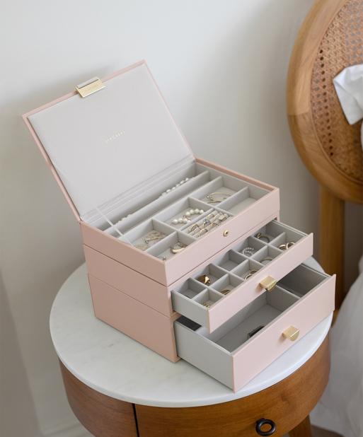 Blush Pink & Champagne Gold Classic Jewellery Box 2-Drawer Set