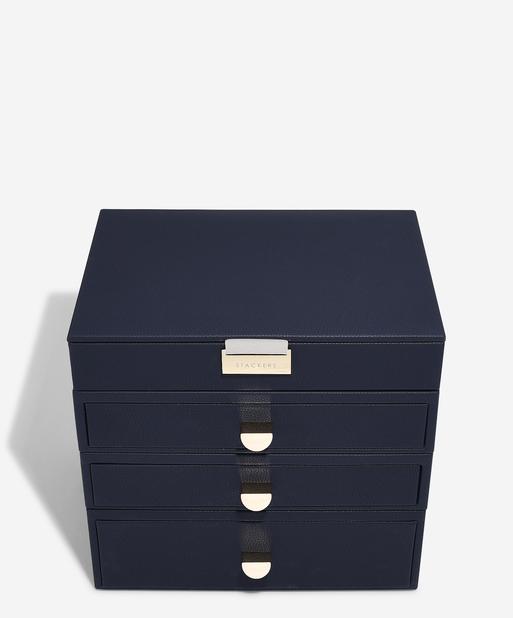 Navy Classic Jewellery Box 3-Drawer Set