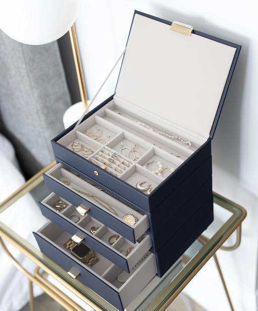 Navy Classic Jewellery Box 3-Drawer Set