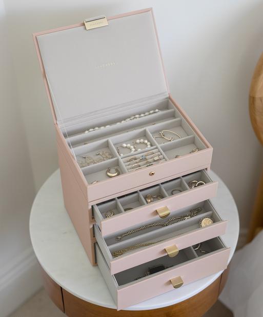 Blush Pink & Champagne Gold Classic Jewellery Box 3-Drawer Set