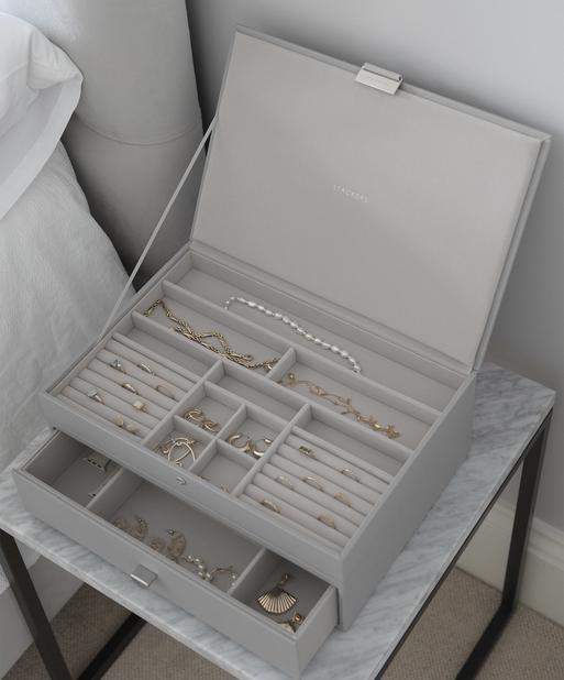 Pebble Grey Supersize Jewellery Box 1-Drawer Set