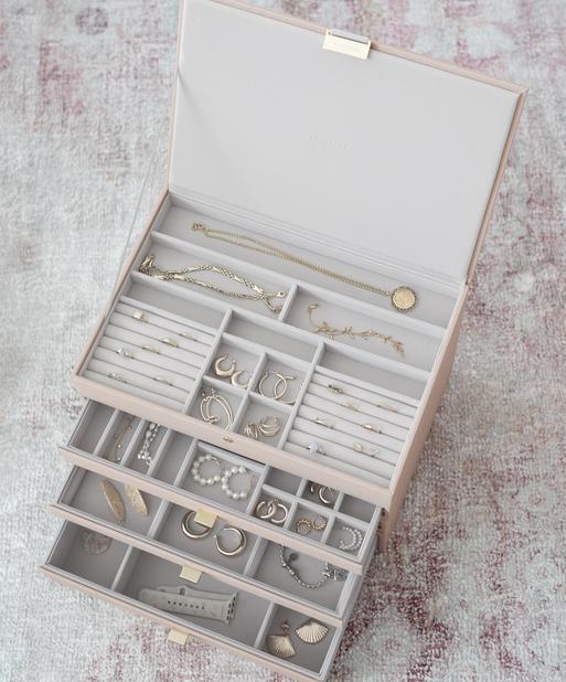 Blush Pink & Champagne Gold Supersize Jewellery Box 3-Drawer Set