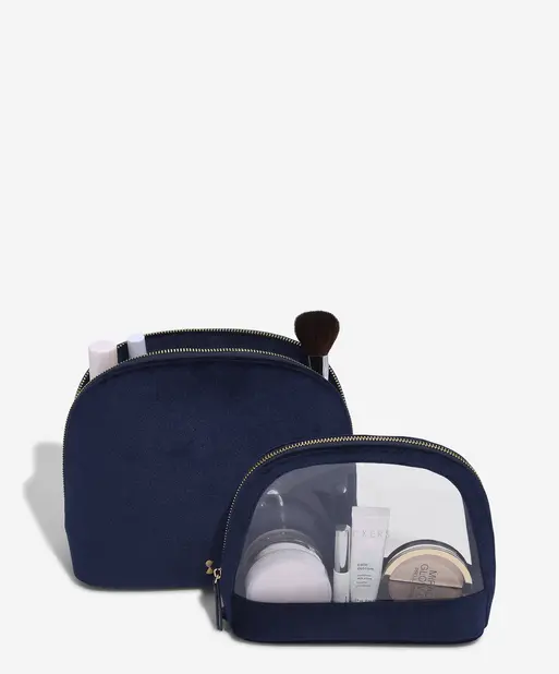 Limited Edition Navy Velvet Nested Cosmetic Bag Set of 2