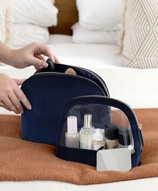 Limited Edition Navy Velvet Nested Cosmetic Bag Set of 2