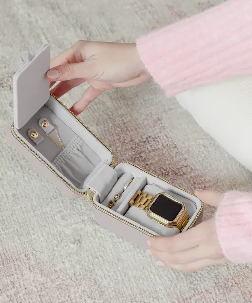 Taupe Travel Jewellery & Watch Box