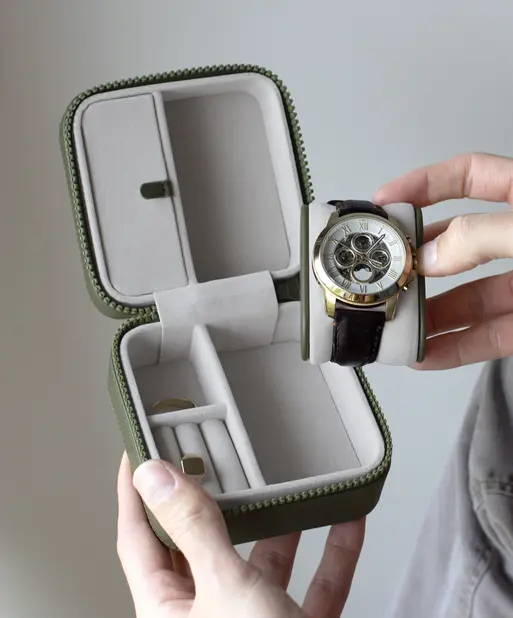 Green Canvas Watch & Jewellery Box