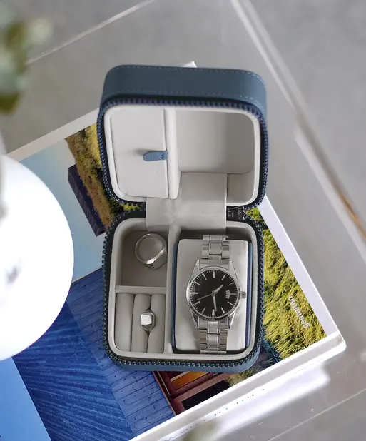 Blue Canvas Watch & Jewellery Box
