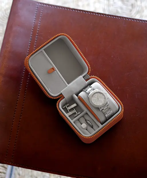 Orange Canvas Watch & Jewellery Box