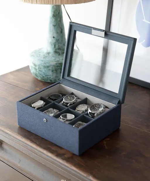 Blue Canvas 8 Piece Watch Box