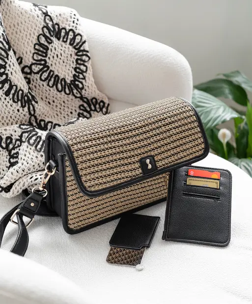 Black Raffia Crossbody Bag