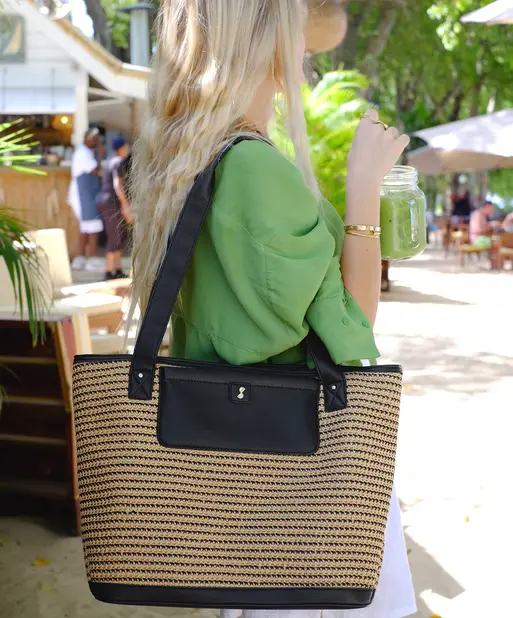 Black Raffia Tote Bag