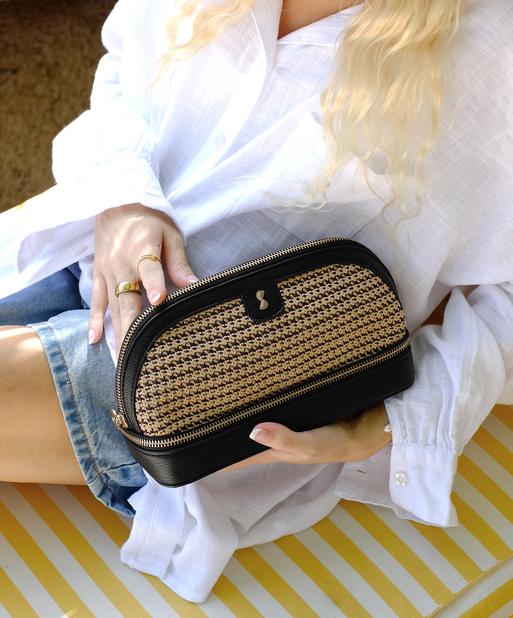 Black Raffia Cosmetic Bag