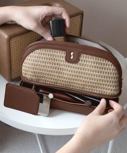Tan Raffia Cosmetic Bag