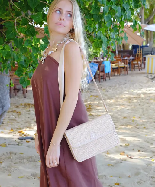 Blush Raffia Crossbody Bag