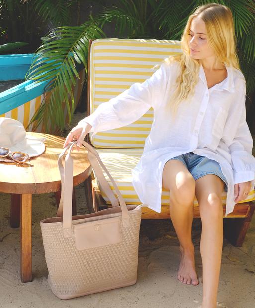 Blush Raffia Tote Bag