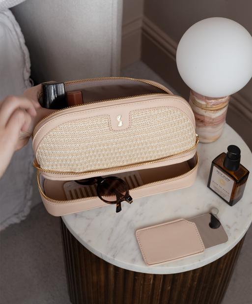 Blush Raffia Cosmetic Bag