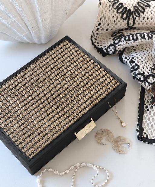 Black Raffia Classic Jewellery Box Lid